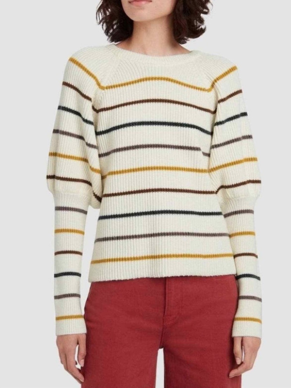 SAYLOR Cream Striped Puff-Sleeve Knit Sweater Size Medium